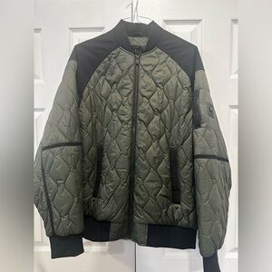 Moose Knuckles Olive and Black Quilted Bomber Jacket